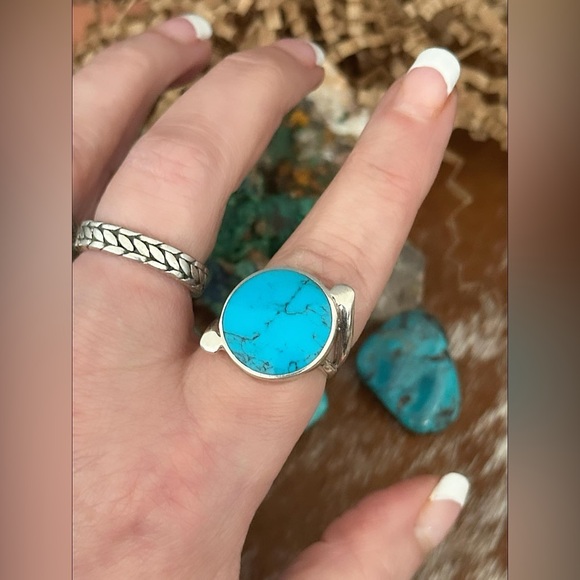 Turquoise sterling silver octagon shape ring - Picture 4 of 8